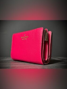 Kate Spade Fuchsia Pebbled Leather Snap Wallet Bifold Zip Around